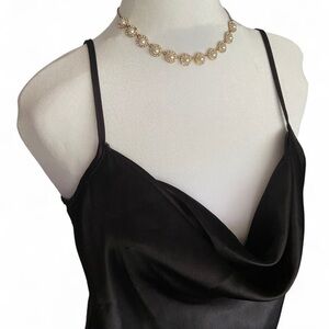 Vintage Y2K Bebe Black Satin Cowl Neck Midi Slip Dress Womens‎ Size Medium